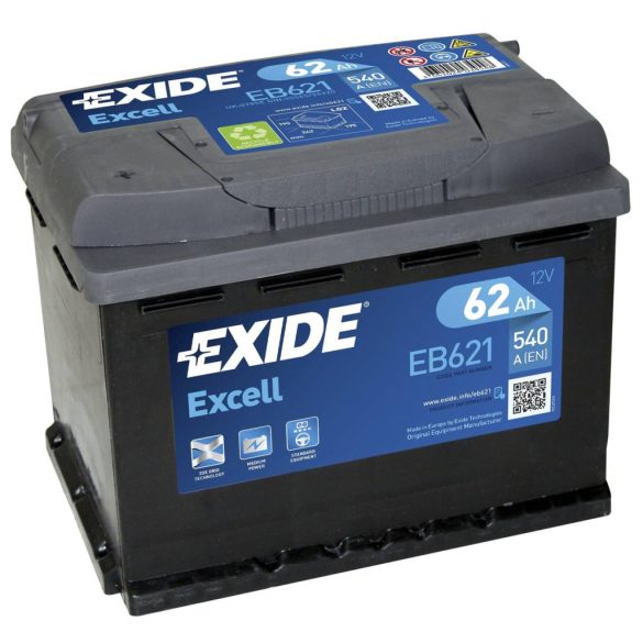 EXIDE EXCELL 12 V 62 Ah 540 A bal +